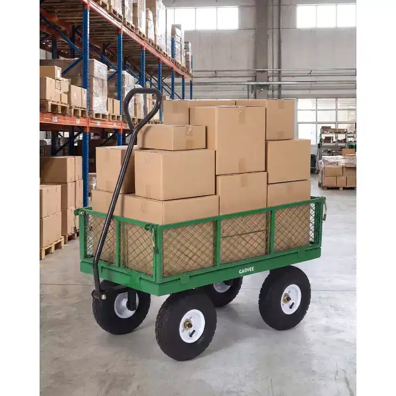 Chariot d'extérieur polyvalent, 400 livres (181 kg) robuste, 10 pneus pneumatiques tout-terrain, chariot de jardin manœuvrable avec panneaux grillagés amovibles pour le jardinage