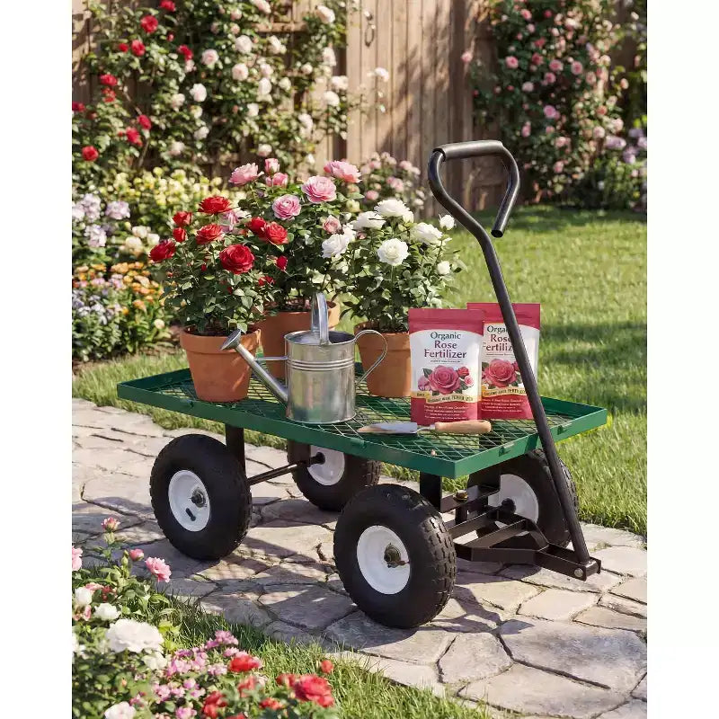 Chariot d'extérieur polyvalent, 400 livres (181 kg) robuste, 10 pneus pneumatiques tout-terrain, chariot de jardin manœuvrable avec panneaux grillagés amovibles pour le jardinage
