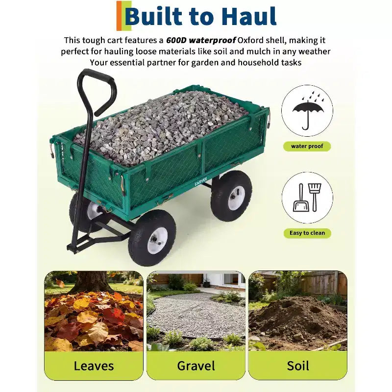 Chariot d'extérieur polyvalent, 400 livres (181 kg) robuste, 10 pneus pneumatiques tout-terrain, chariot de jardin manœuvrable avec panneaux grillagés amovibles pour le jardinage