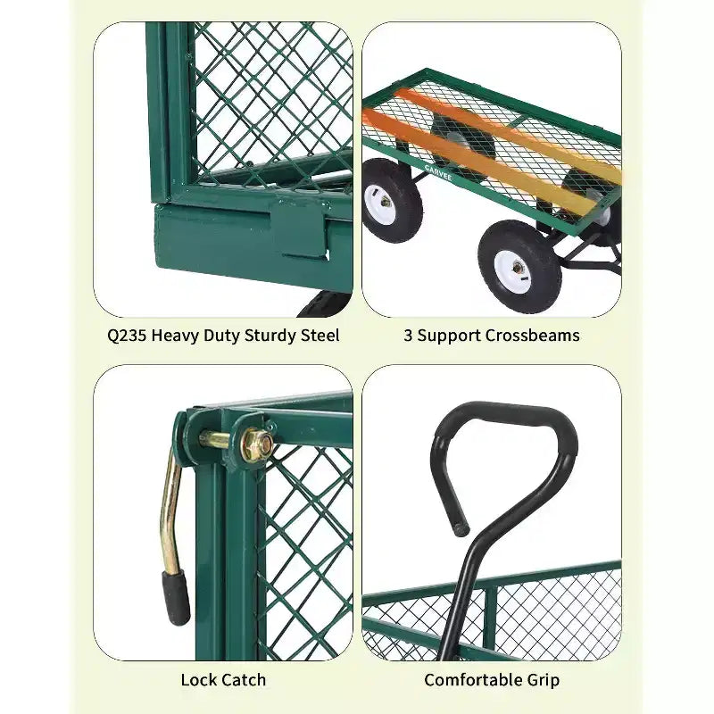 Chariot d'extérieur polyvalent, 400 livres (181 kg) robuste, 10 pneus pneumatiques tout-terrain, chariot de jardin manœuvrable avec panneaux grillagés amovibles pour le jardinage