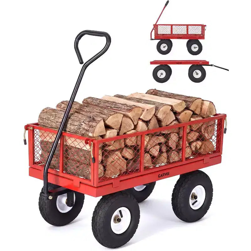 Chariot d'extérieur polyvalent, 400 livres (181 kg) robuste, 10 pneus pneumatiques tout-terrain, chariot de jardin manœuvrable avec panneaux grillagés amovibles pour le jardinage