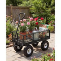 Versatile Outdoor Utility Cart, 400LBS Heavy-Duty, 10 All-Terrain Pneumatic Tires, Maneuverable Lawn Cart with Removable Mesh Panels for Gardening