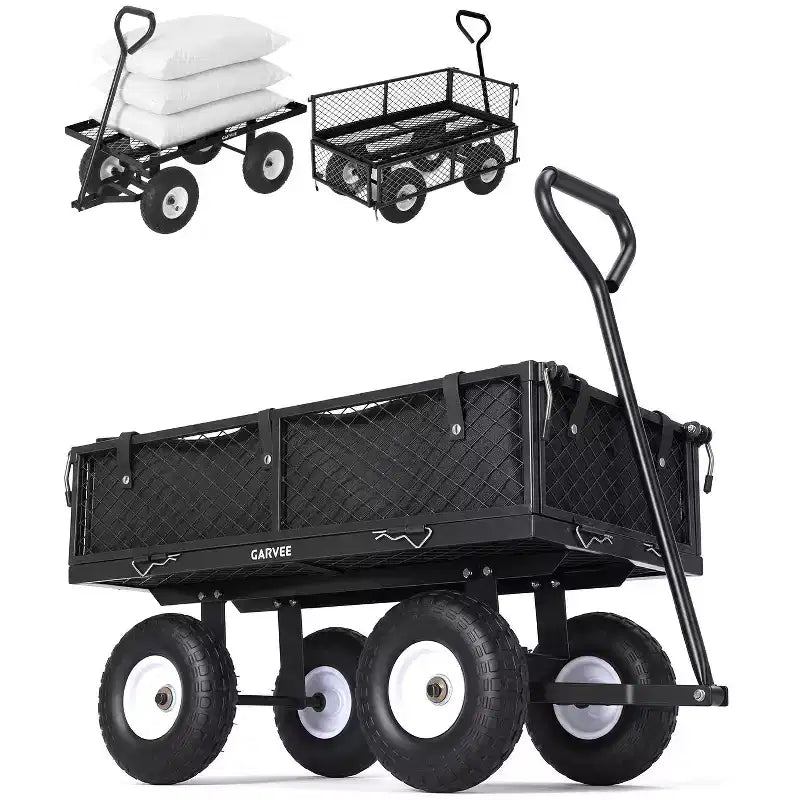 Chariot d'extérieur polyvalent, 400 livres (181 kg) robuste, 10 pneus pneumatiques tout-terrain, chariot de jardin manœuvrable avec panneaux grillagés amovibles pour le jardinage