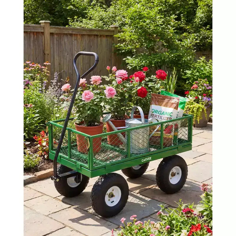 Chariot d'extérieur polyvalent, 400 livres (181 kg) robuste, 10 pneus pneumatiques tout-terrain, chariot de jardin manœuvrable avec panneaux grillagés amovibles pour le jardinage