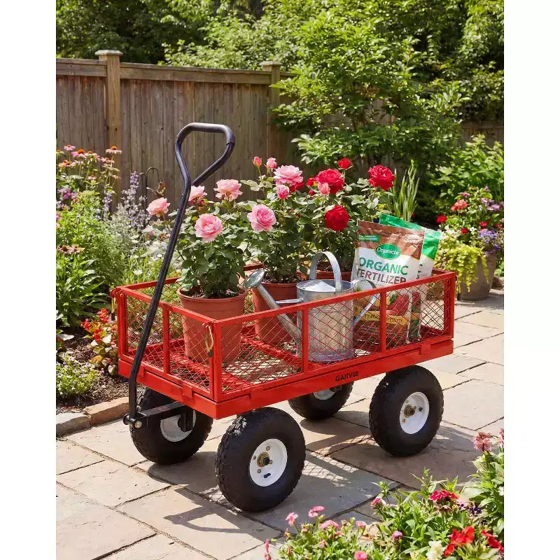 Chariot d'extérieur polyvalent, 400 livres (181 kg) robuste, 10 pneus pneumatiques tout-terrain, chariot de jardin manœuvrable avec panneaux grillagés amovibles pour le jardinage