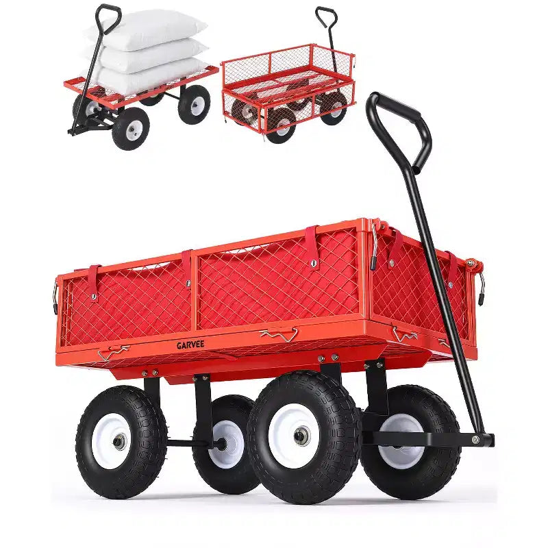 Chariot d'extérieur polyvalent, 400 livres (181 kg) robuste, 10 pneus pneumatiques tout-terrain, chariot de jardin manœuvrable avec panneaux grillagés amovibles pour le jardinage
