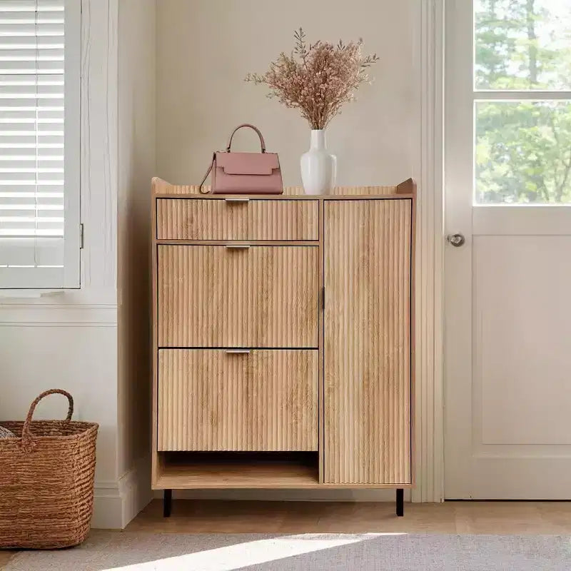Shoe Storage Cabinet for Entryway with 3 Drawers,Narrow Wood Shoe Cabinet,Freestanding Hidden Shoe Organizer for Foyer, Hallway