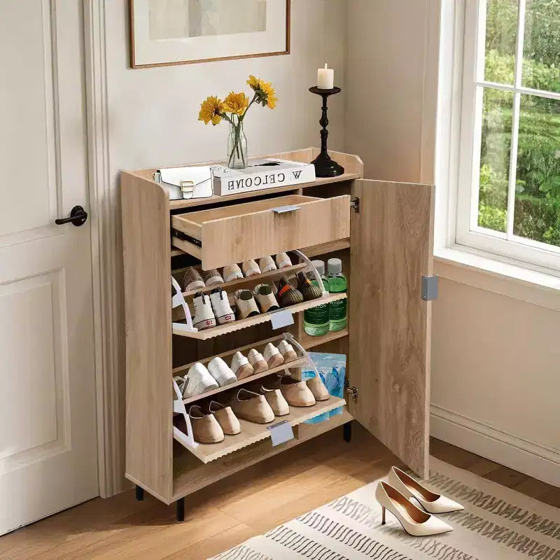 Meuble à chaussures pour entrée avec 3 tiroirs, meuble à chaussures étroit en bois, organisateur de chaussures autoportant pour foyer, couloir