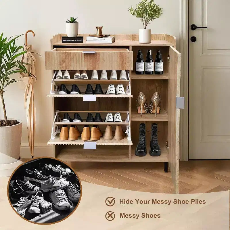 Meuble à chaussures pour entrée avec 3 tiroirs, meuble à chaussures étroit en bois, organisateur de chaussures autoportant pour foyer, couloir