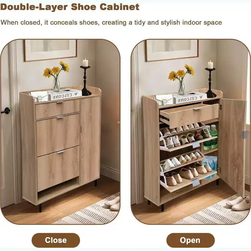Meuble à chaussures pour entrée avec 3 tiroirs, meuble à chaussures étroit en bois, organisateur de chaussures autoportant pour foyer, couloir