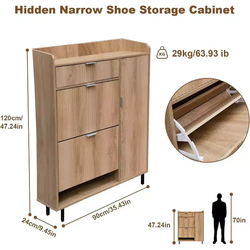 Meuble à chaussures pour entrée avec 3 tiroirs, meuble à chaussures étroit en bois, organisateur de chaussures autoportant pour foyer, couloir