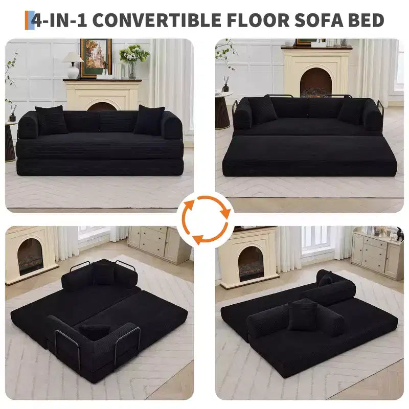 Canapé-lit de sol pliable en velours côtelé sans cadre avec oreillers de 78,7 po (aucun assemblage requis)
