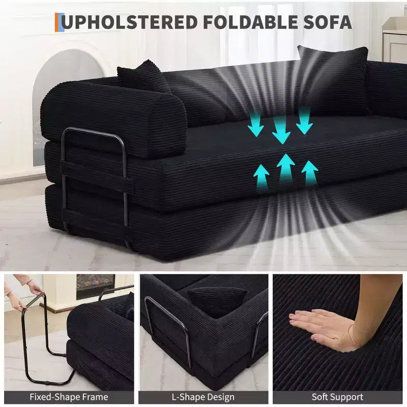 Canapé-lit de sol pliable en velours côtelé sans cadre avec oreillers de 78,7 po (aucun assemblage requis)