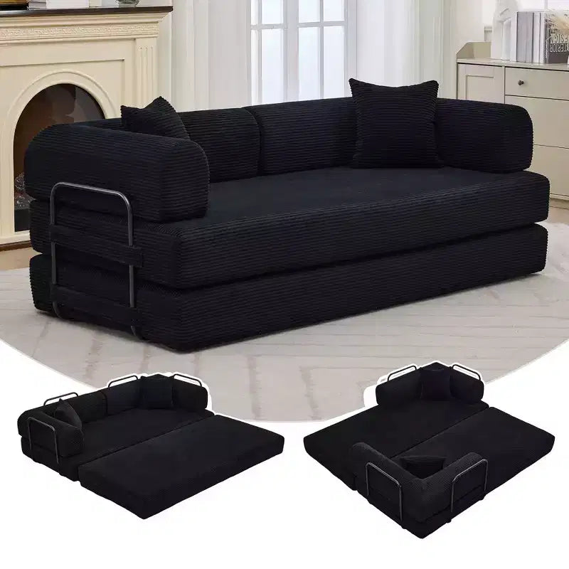 Canapé-lit de sol pliable en velours côtelé sans cadre avec oreillers de 78,7 po (aucun assemblage requis)