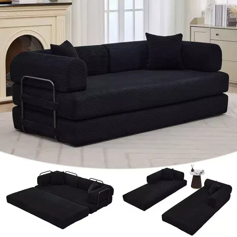 Canapé-lit de sol pliable en velours côtelé sans cadre avec oreillers de 78,7 po (aucun assemblage requis)