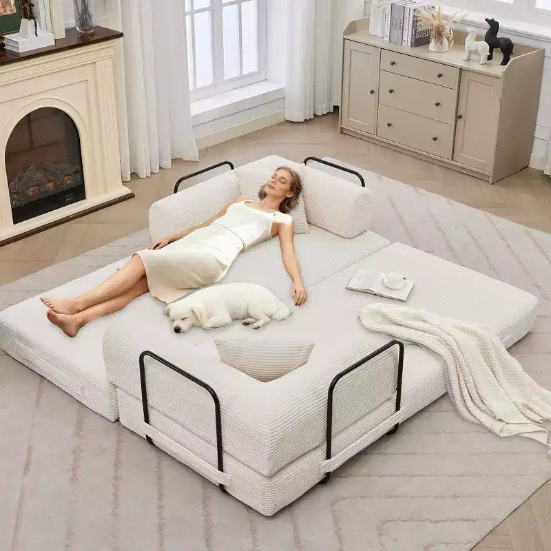 Canapé-lit de sol pliable en velours côtelé sans cadre avec oreillers de 78,7 po (aucun assemblage requis)