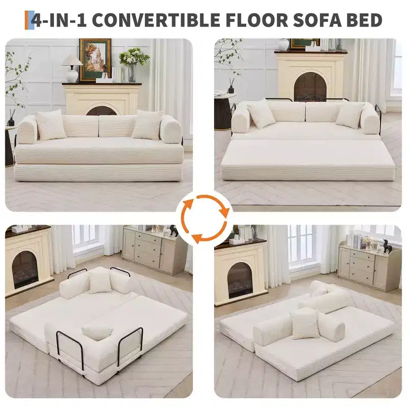 Canapé-lit de sol pliable en velours côtelé sans cadre avec oreillers de 78,7 po (aucun assemblage requis)