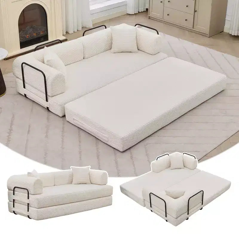 Canapé-lit de sol pliable en velours côtelé sans cadre avec oreillers de 78,7 po (aucun assemblage requis)