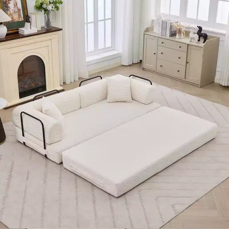78.7 Boneless Corduroy 4-in-1 Sleeper Sofa Bed, Folding Floor Futon Loveseat with Pillows (No Assembly)