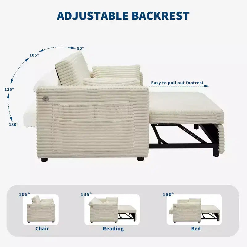 Canapé-lit convertible 55 po avec repose-pieds escamotable et dossier réglable, canapé compact pour petits appartements