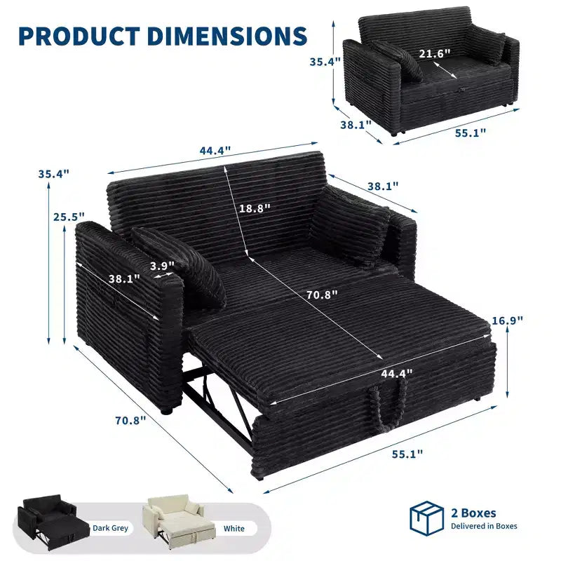 Canapé-lit convertible 55 po avec repose-pieds escamotable et dossier réglable, canapé compact pour petits appartements