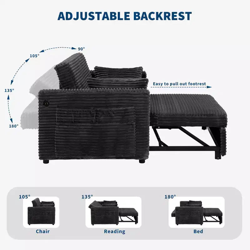 Canapé-lit convertible 55 po avec repose-pieds escamotable et dossier réglable, canapé compact pour petits appartements