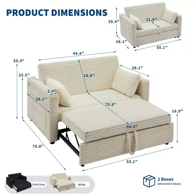 Canapé-lit convertible 55 po avec repose-pieds escamotable et dossier réglable, canapé compact pour petits appartements