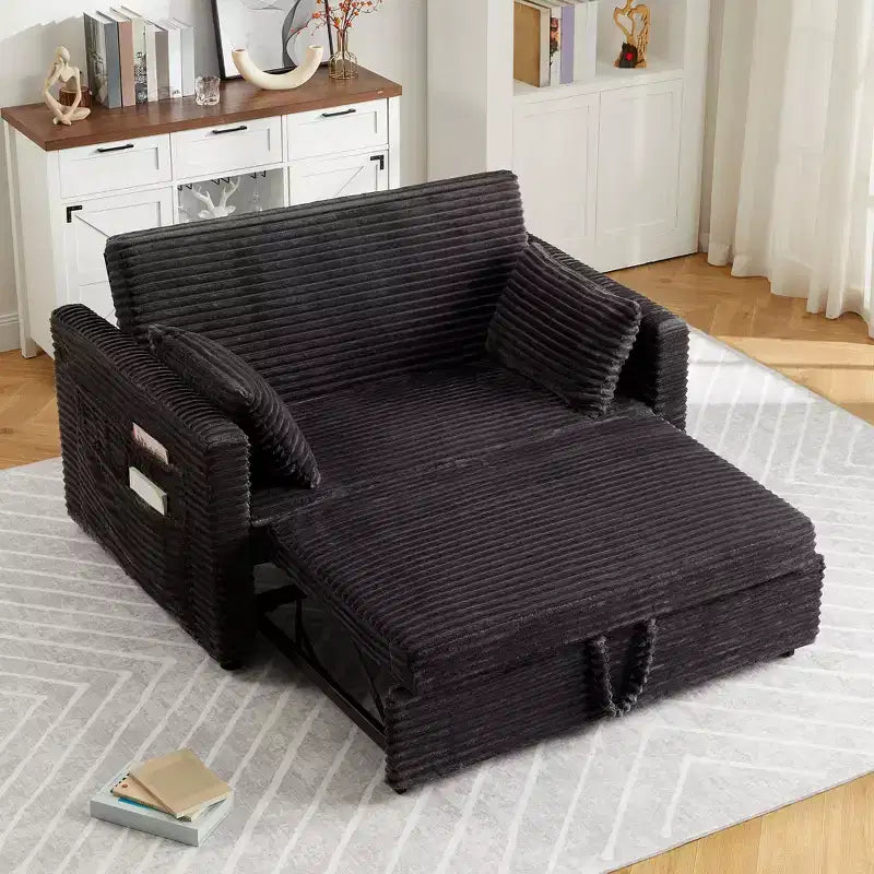 55 Convertible Loveseat Sleeper Sofa Bed with Pull-Out Footrest &amp; Adjustable Backrest, Space-Saving Couch for Small Apartments