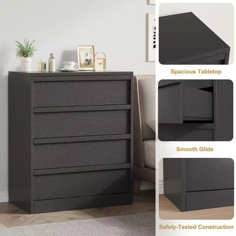 Table de chevet à 4 tiroirs, table de chevet de 99 cm de haut avec grand espace de rangement, table d'appoint étroite anti-basculement pour chambre à coucher, salon, entrée