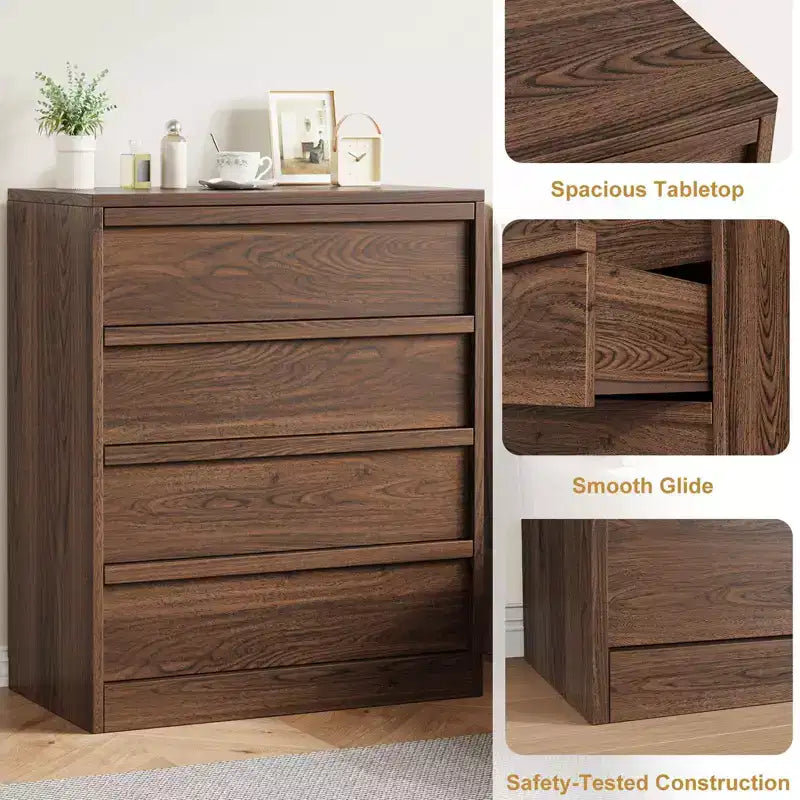 Table de chevet à 4 tiroirs, table de chevet de 99 cm de haut avec grand espace de rangement, table d'appoint étroite anti-basculement pour chambre à coucher, salon, entrée