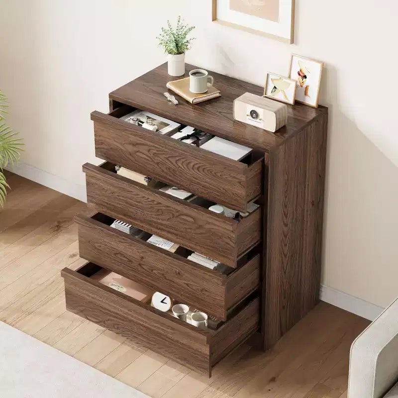Table de chevet à 4 tiroirs, table de chevet de 99 cm de haut avec grand espace de rangement, table d'appoint étroite anti-basculement pour chambre à coucher, salon, entrée