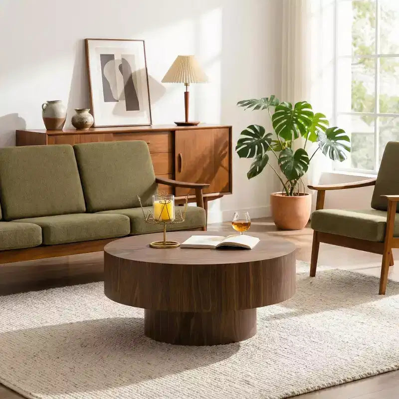 JVNOXK Round Wood 30.51 inch Coffee table for Living Room Table Walnut Suitable for Bedroom, Living Room, Office