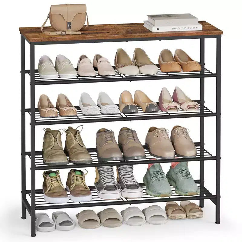 VASAGLE Shoe Rack, Shoe Storage Rack for Closet, Free Standing Metal Organizer Shelf, 5 Tiers, for 1824 Pairs, Rustic Brown and Ink Black