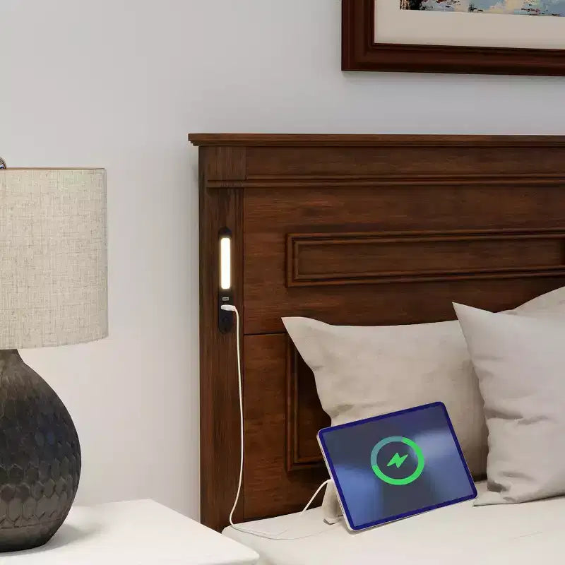 Lit avec 2 tiroirs de rangement, lumières LED intégrées, station de recharge USB