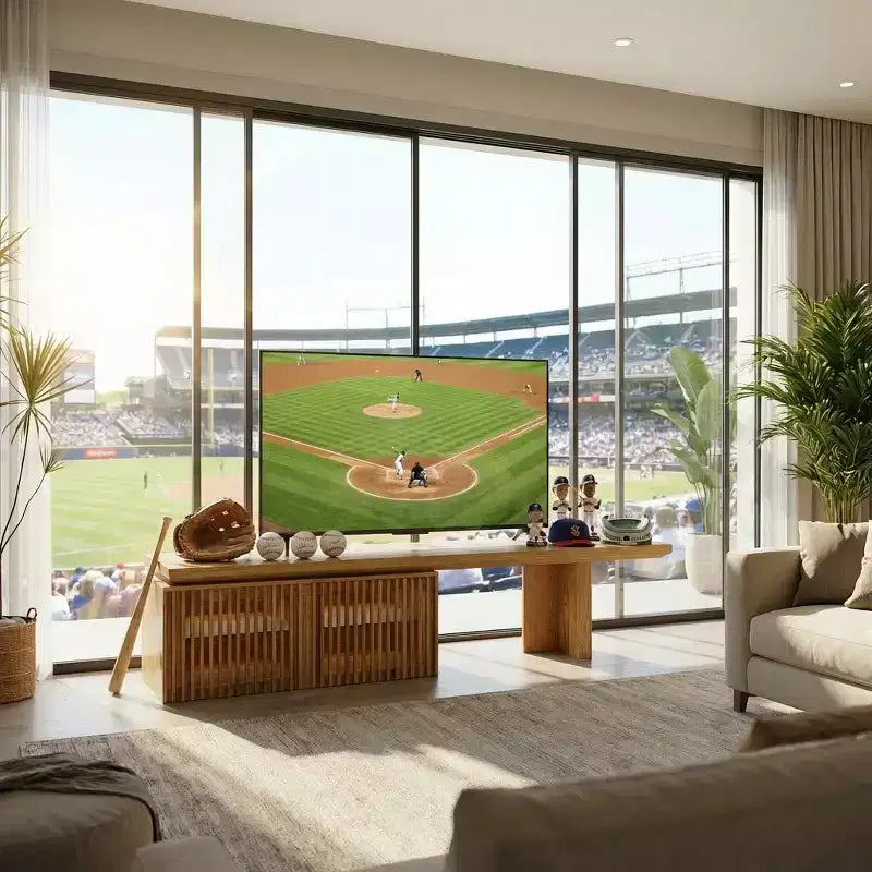 Meuble TV extensible (78.7-110), Centre de divertissement moderne avec rangement pour téléviseurs de 55 pouces et plus, Naturel