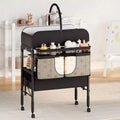 Folding Baby Changing Table w/ Wheels, Adjustable Height Diaper Station w/ 2 Drawers, Waterproof Mobile Nursery Organizer for Newborn Infants