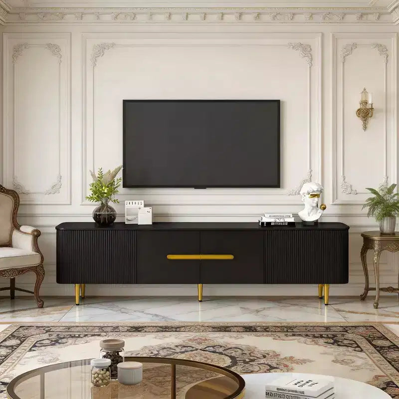 JVNOXK 78.7''Minimalist TV Stand for TVs up to 85 Inches, Modern Entertainment Center Media Console with 4 Spacious Cabinets for Living room