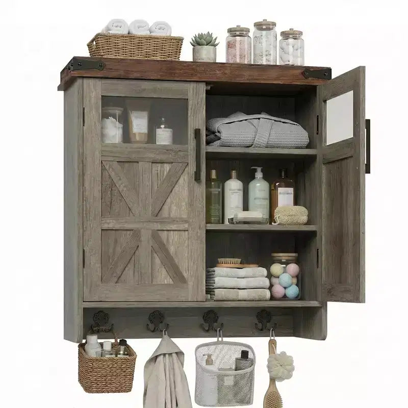 Zeus &amp; Ruta Wall Mounted Bathroom Cabinet with Adjustable Shelves, Storage Organizer with Towel Hook, Space Saving