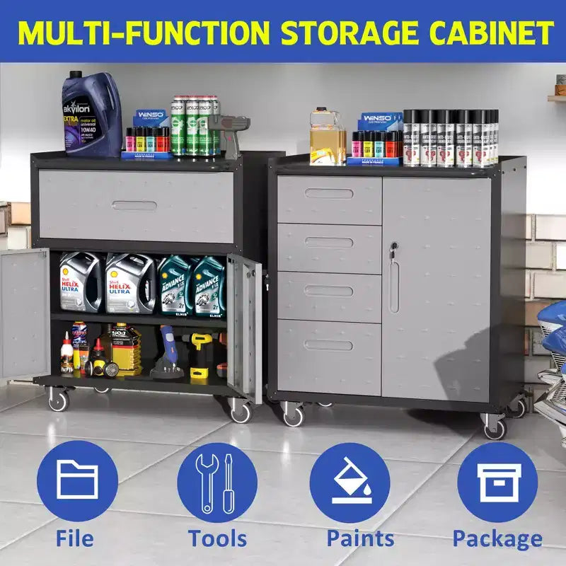 Armoire de rangement d'outils en métal avec roulettes, Armoire de rangement d'outils pour garage, Solutions de rangement pour la maison
