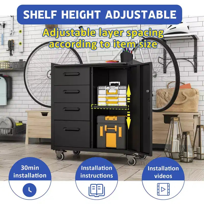 Armoire de rangement d'outils en métal avec roulettes, Armoire de rangement d'outils pour garage, Solutions de rangement pour la maison