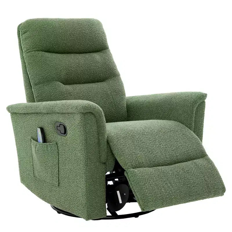 Un fauteuil inclinable pivotant et berçant avec fonction massage et dossier réglable