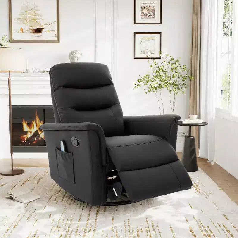 Modern Boucle Upholstered Manual Recliner Chair, Swivel Rocker Recliner Chair with Massage and Adjustable Backrest for Living Room-Panipeachy