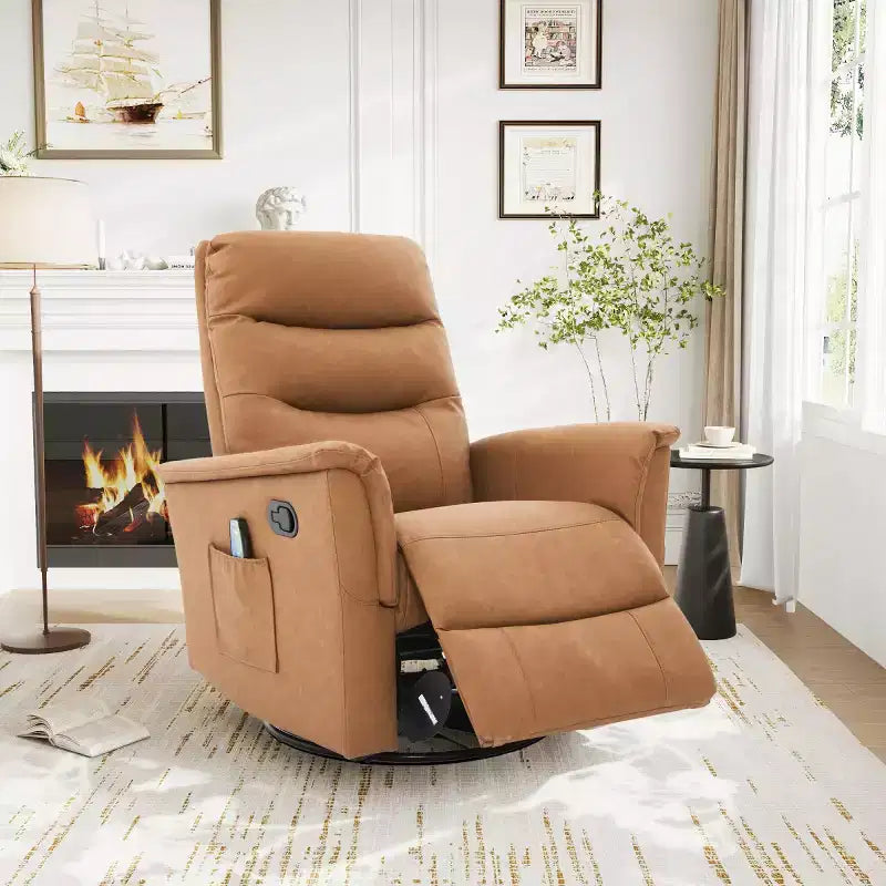 Un fauteuil inclinable pivotant et berçant avec fonction massage et dossier réglable