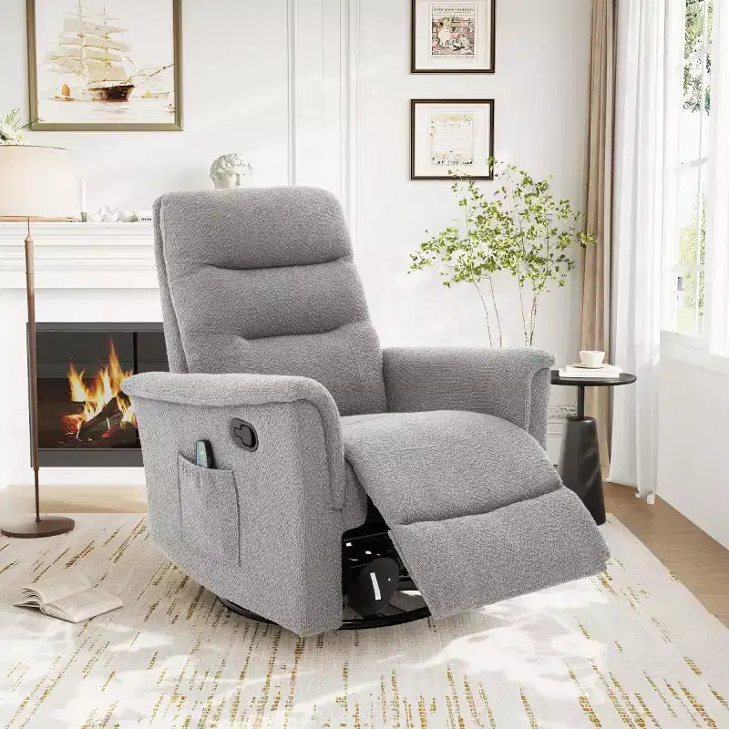 Un fauteuil inclinable pivotant et berçant avec fonction massage et dossier réglable